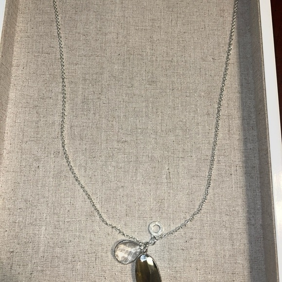 Stella & Dot Silver Plated Topaz & Clear Quartz Stone Dangles Necklace 29" - Picture 4 of 6